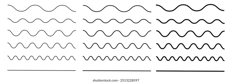 Wave line and wavy zigzag lines. Black underlines wavy curve zig zag line pattern in abstract style.
