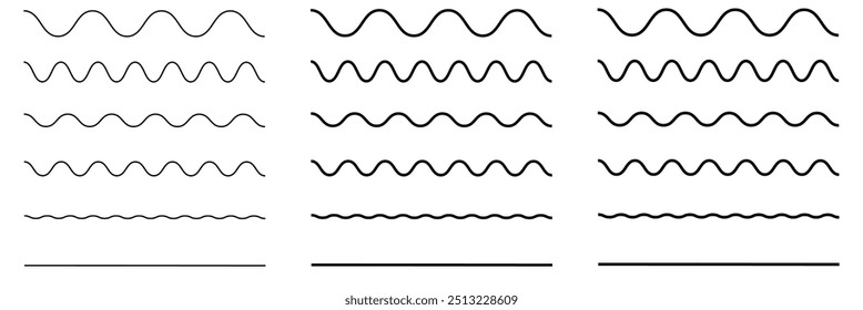 Wave line and wavy zigzag lines. Black underlines wavy curve zig zag line pattern in abstract style.