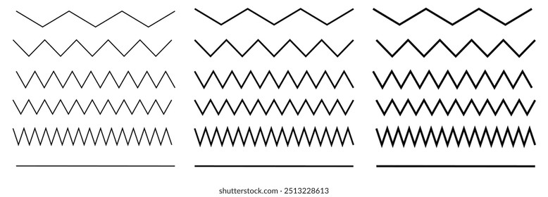 Línea ondulada y líneas onduladas en zigzag. El negro subraya el patrón ondulado de la línea del zig zag de la curva en estilo abstracto.