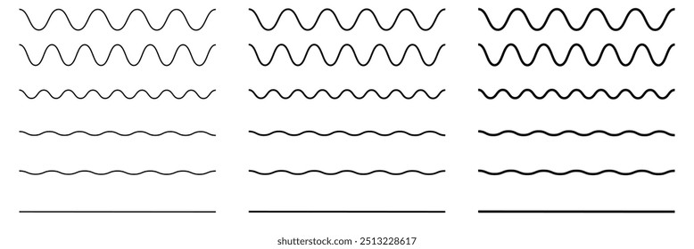 Wave line and wavy zigzag lines. Black underlines wavy curve zig zag line pattern in abstract style.