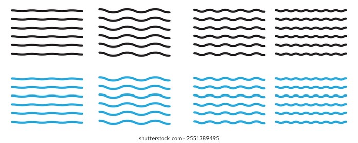 Linhas de onda e linhas de ziguezague onduladas. O preto sublinha o padrão de linhas em ziguezague da curva ondulada em estilo abstrato. Elemento de decoração geométrica. Ilustração vetorial.