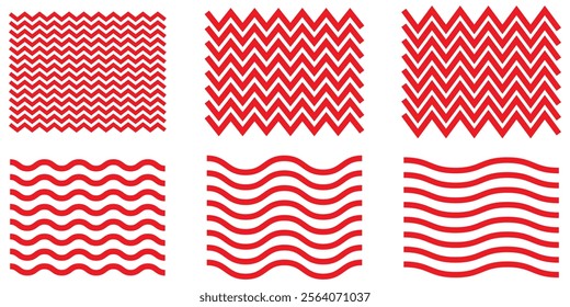 Wave line and wavy zigzag lines. Red underlines wavy curve zig zag line pattern in abstract style. Geometric decoration element. Vector illustration.