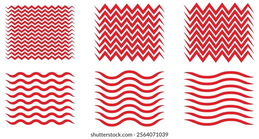 Wave line and wavy zigzag lines. Red underlines wavy curve zig zag line pattern in abstract style. Geometric decoration element. Vector illustration.