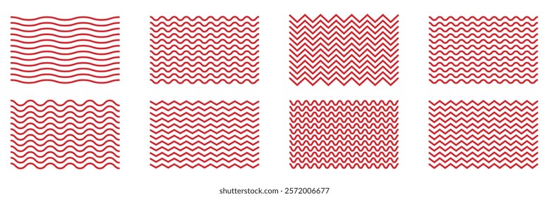 Wave line and wavy zigzag lines. Red underlines wavy curve zig zag line pattern in abstract style. Geometric decoration element. Vector illustration. 
