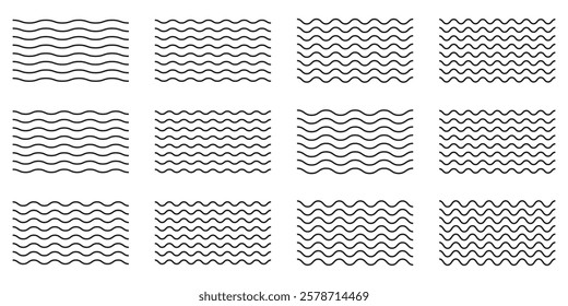Wave line and wavy zigzag lines. Vector black underlines, smooth end squiggly horizontal, squiggles. Wave line and wavy zigzag lines. Black underlines wavy curve zig zag line pattern in abstract style