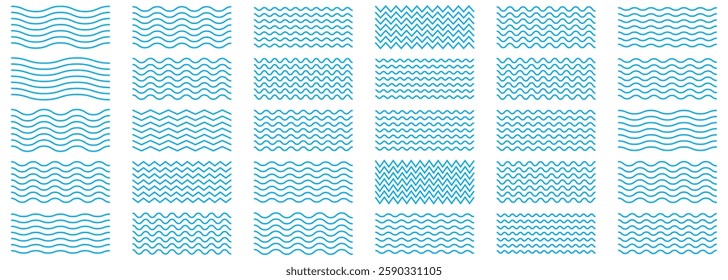 Wave line and wavy zigzag lines. Blue underlines wavy curve zig zag line pattern in abstract style. Geometric decoration element. Blue water or ocean wave symbol. wavy pattern clipart stroke blue.
