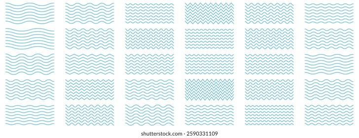Wave line and wavy zigzag lines. Blue underlines wavy curve zig zag line pattern in abstract style. Geometric decoration element. Blue water or ocean wave symbol. wavy pattern clipart stroke blue.