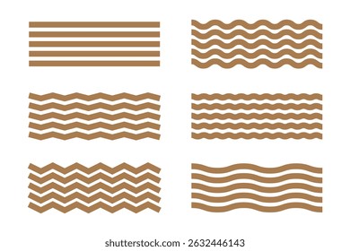 Linhas de onda e linhas de ziguezague onduladas. Padrão de linhas curvas em preto em estilo abstrato. Elemento de decoração geométrica horizontal. Ilustração vetorial. eps 10