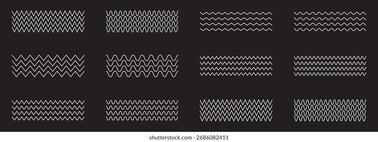 Línea ondulada y líneas onduladas en zigzag. El negro subraya el patrón ondulado de la línea del zig zag de la curva en estilo abstracto. Elemento de decoración geométrica. Ilustración vectorial.