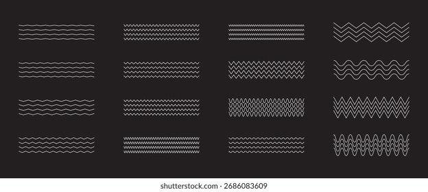Línea ondulada y líneas onduladas en zigzag. El negro subraya el patrón ondulado de la línea del zig zag de la curva en estilo abstracto. Elemento de decoración geométrica. Ilustración vectorial.