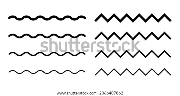 Wave line and wavy zigzag lines. Black\
curved lines pattern in abstract style. Horizontal geometric\
decoration element. Vector\
illustration.