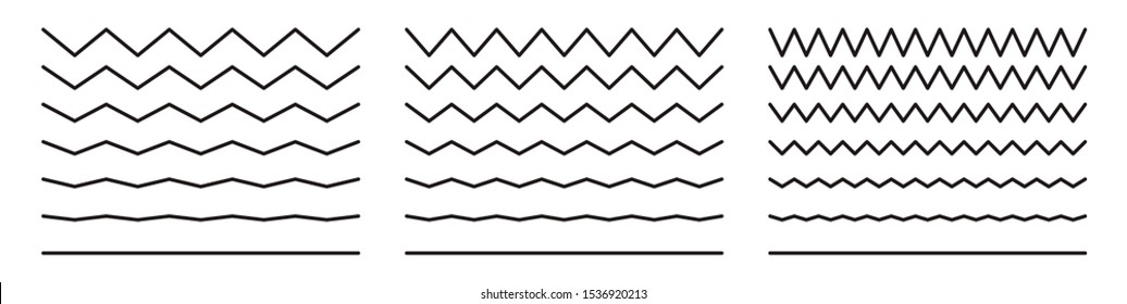 Wave line and wavy zigzag pattern lines. Vector black underlines, smooth end squiggly horizontal curvy squiggles