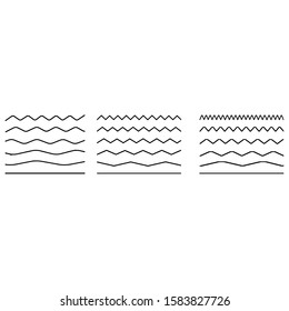 Wave line and wavy zigzag pattern lines. Squiggly horizontal curvy squiggles.