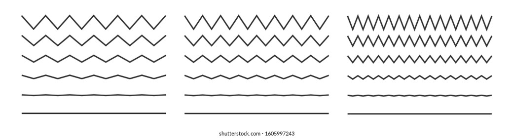 Wave line and wavy zigzag pattern lines. Vector black underlines, smooth end squiggly horizontal curvy squiggles