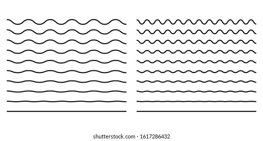 Wave line and wavy zigzag pattern lines. Vector set of  wavy lines. Abstract curved lines zigzag.