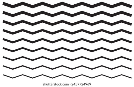 Wave line and wavy zigzag pattern lines. Vector black underlines, smooth end squiggly horizontal curvy squiggles. Vector illustration. EPS 10
 