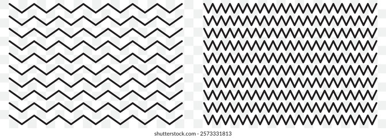 Wave line and wavy zigzag pattern lines. Vector black underlines, smooth end squiggly horizontal curvy squiggles on white background. eps 10.