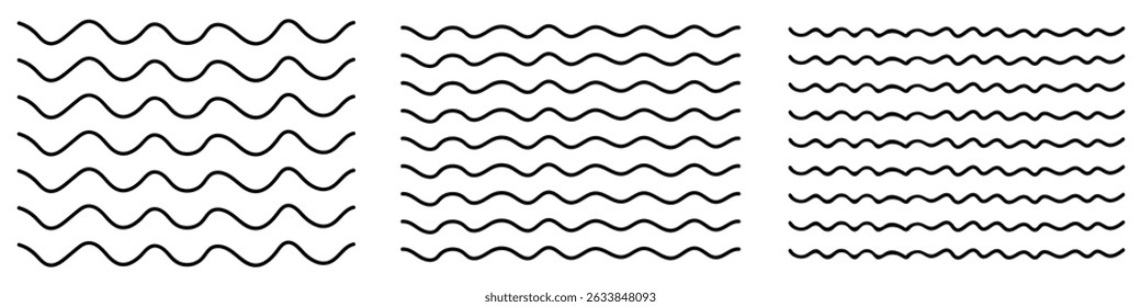 Wave line and wavy zigzag pattern lines. Vector black underlines, smooth end squiggly horizontal curvy squiggles, vector- EPS 10
