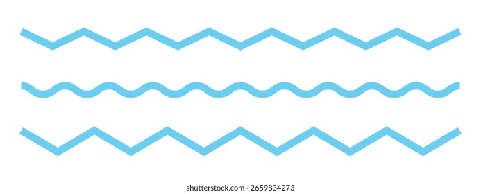Linhas de onda e linhas de padrão em ziguezague ondulado. Sublinhados pretos vetoriais, Elemento de decoração geométrica. final suave ligeiramente horizontal, rabiscos sobre fundo branco.