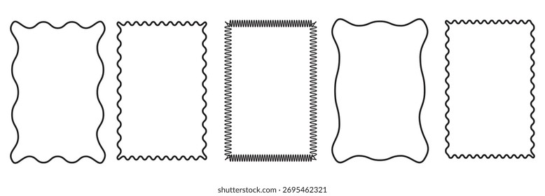 Wave line and wavy zigzag pattern lines. Set of Zigzag and jagged rectangle shape, Rectangle shape frame with zigzag edge. Black Zigzag edge frame. Black underlines wavy curve zig zag line .