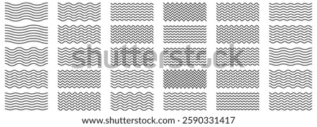 Wave line and wavy zigzag pattern lines. Vector black underlines, smooth end squiggly horizontal curvy squiggles. Wave line and wavy zigzag lines. Black underlines wavy curve zig zag line pattern