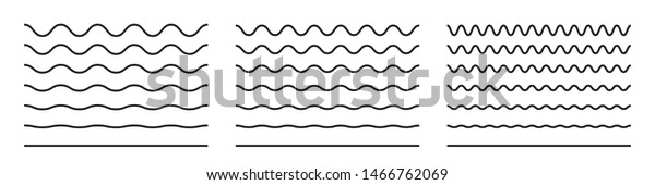 Wave line and\
wavy zigzag pattern lines. Vector black underlines, smooth end\
squiggly horizontal curvy\
squiggles