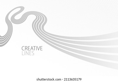 Wave lines in 3D perspective vector abstract background with smooth gradient of light grey and white monochrome colors, easy relaxing motion.