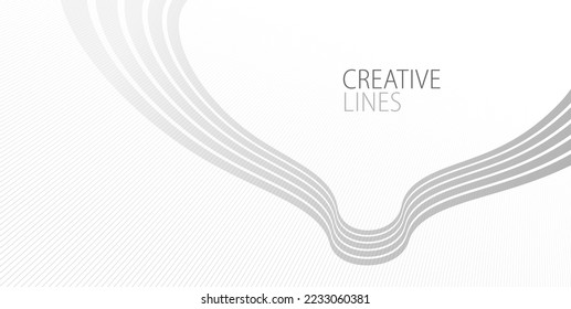 Wave lines in 3D perspective vector abstract background with smooth gradient of light grey and white monochrome colors, easy relaxing motion.