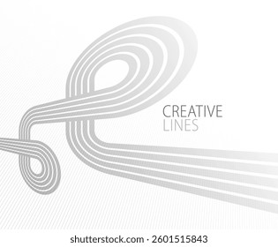 Wave lines in 3D perspective vector abstract background with smooth gradient of light grey and white monochrome colors, easy relaxing motion.