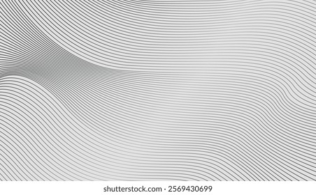 Wave lines abstract background. Black thin wavy lines with optical illusion. Minimalist wave design.