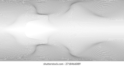 Wave lines abstract background, black thin wavy stripes with movement optical effect. Minimalistic drawing, graphic curves flow. Modern vector illustration isolated on white.	