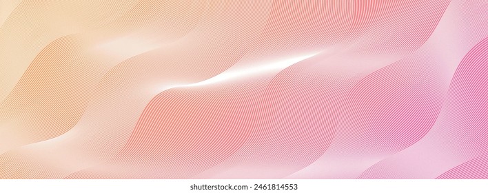 Wave lines abstract background, white thin wavy stripes with movement optical effect. Minimalistic drawing, graphic curves flow. Modern vector illustration on gradient backdrop.