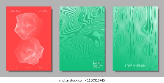 Wave Lines. Abstract Covers with Movement and Distortion Effect. Flow Striped Backgrounds. Geometric Templates Set in Pastel Color Design. EPS10 Vector. 3D Wave Abstraction for Brochure, Music Poster.
