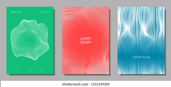 Wave Lines. Abstract Covers with Movement and Distortion Effect. Flow Striped Backgrounds. Geometric Templates Set in Pastel Color Design. EPS10 Vector. 3D Wave Abstraction for Brochure, Music Poster.