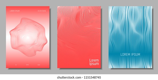 Wave Lines. Abstract Covers with Movement and Distortion Effect. Flow Striped Backgrounds. Geometric Templates Set in Pastel Color Design. EPS10 Vector. 3D Wave Abstraction for Brochure, Music Poster.