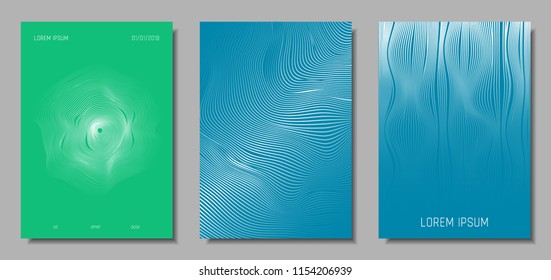 Wave Lines. Abstract Covers with Movement and Distortion Effect. Flow Striped Backgrounds. Geometric Templates Set in Pastel Color Design. EPS10 Vector. 3D Wave Abstraction for Brochure, Music Poster.