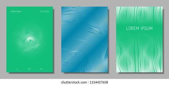 Wave Lines. Abstract Covers with Movement and Distortion Effect. Flow Striped Backgrounds. Geometric Templates Set in Pastel Color Design. EPS10 Vector. 3D Wave Abstraction for Brochure, Music Poster.