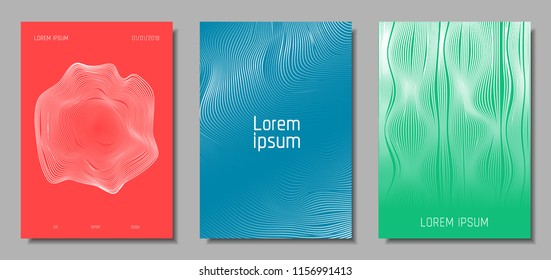 Wave Lines. Abstract Covers with Movement and Distortion Effect. Flow Striped Backgrounds. Geometric Templates Set in Pastel Color Design. EPS10 Vector. 3D Wave Abstraction for Brochure, Music Poster.