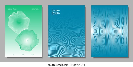Wave Lines. Abstract Covers with Movement and Distortion Effect. Flow Striped Backgrounds. Geometric Templates Set in Pastel Color Design. EPS10 Vector. 3D Wave Abstraction for Brochure, Music Poster.