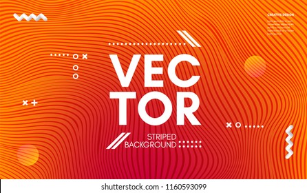 Wave Lines. Abstract Geometric Template with Distorted Stripes and Gradient. Flow Wavy Background in Minimal Style. Eps10 Vector. Movement and 3d Effect. Dynamic Wave Illustration for Cover, Poster.