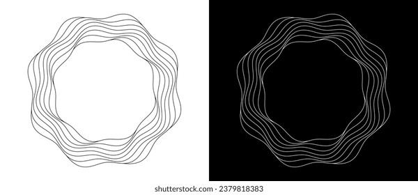 Wave lines in circle. Template stamp or logo or icon. A black figure on a white background and an equally white figure on the black side.