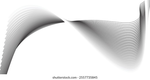 Wave with lines created using blend tool. Curved wavy line. Digital frequency track equalizer. Abstract colorfull wave element for design Stylized line art background.Vector illustration.
