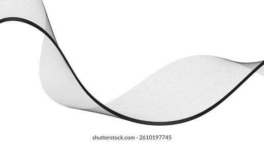  Wave with lines created using blend tool. Curved wavy line, smooth abstract background with business lines  Digital frequency track equalizer. Stylized line art background. Vector illustration. 