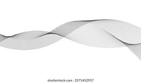 Wave lines design black waves smooth flowing dynamic isolated on white background. Technology, digital, communication, science, music concept vector background illustration