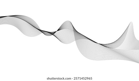 Wave lines design black waves smooth flowing dynamic isolated on white background. Technology, digital, communication, science, music concept vector background illustration