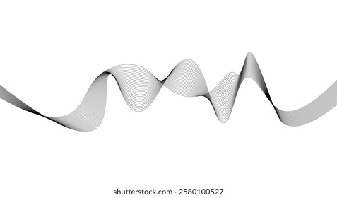 Wave lines design black waves smooth flowing dynamic isolated on white background. Technology, digital, communication, science, music concept vector background illustration