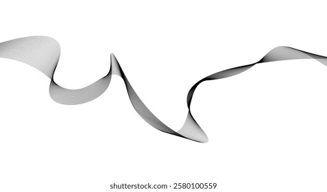 Wave lines design black waves smooth flowing dynamic isolated on white background. Technology, digital, communication, science, music concept vector background illustration