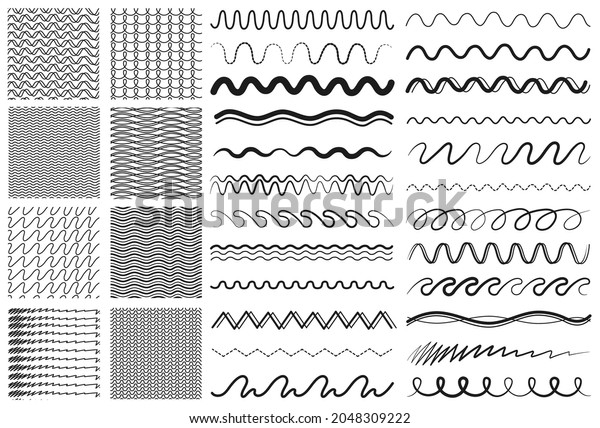 Wave lines. Drawing line, dividers or\
decorative ornaments. Zigzag seamless pattern collection, elements\
for diary, cards invitation vector\
set