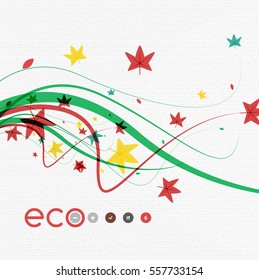 Wave lines, floral abstract background. Vector illustration