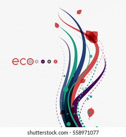 Wave lines, floral abstract background. Vector illustration
